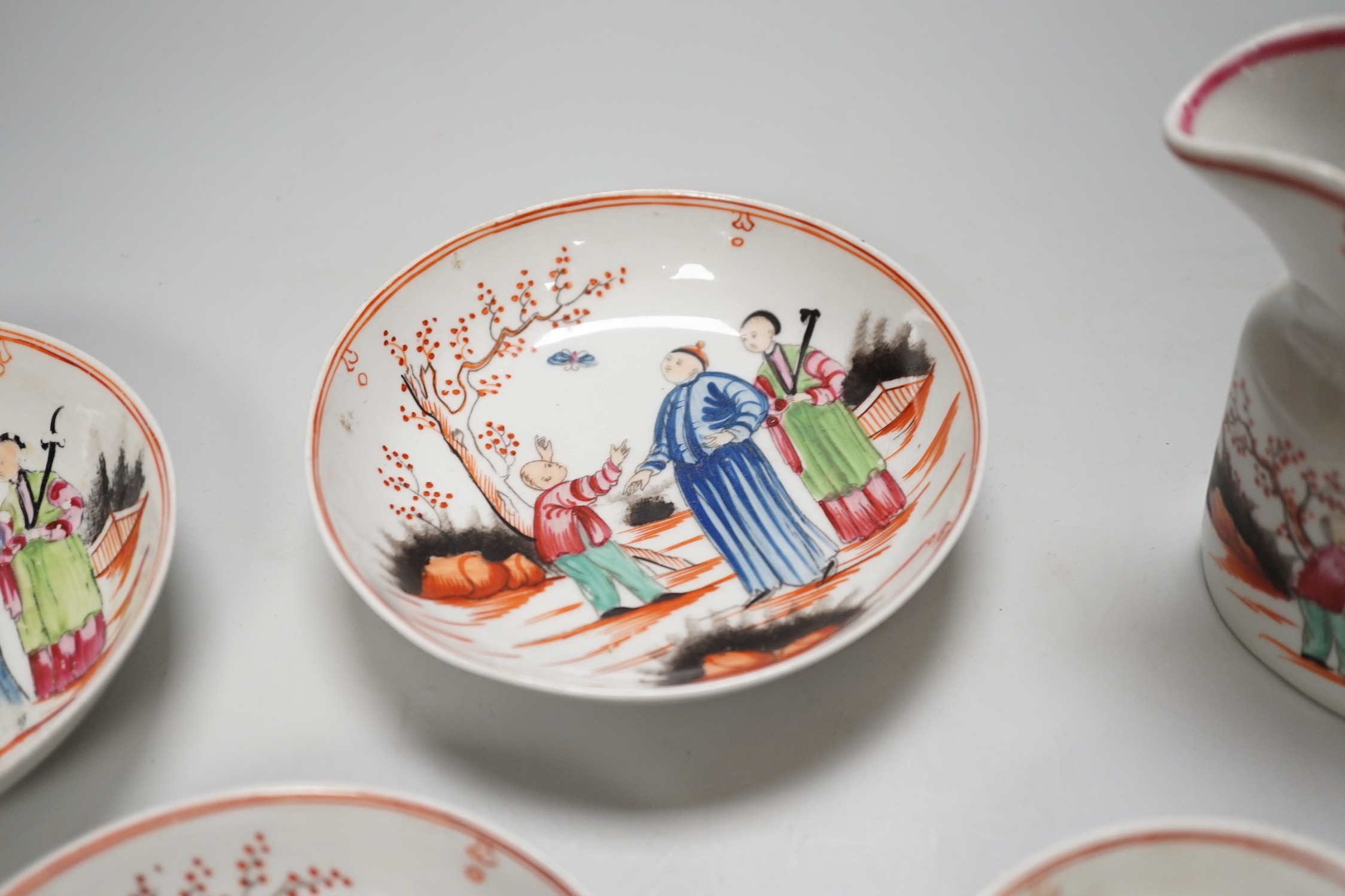 A group of New Hall porcelain boy and butterfly pattern 421 teawares, c.1800